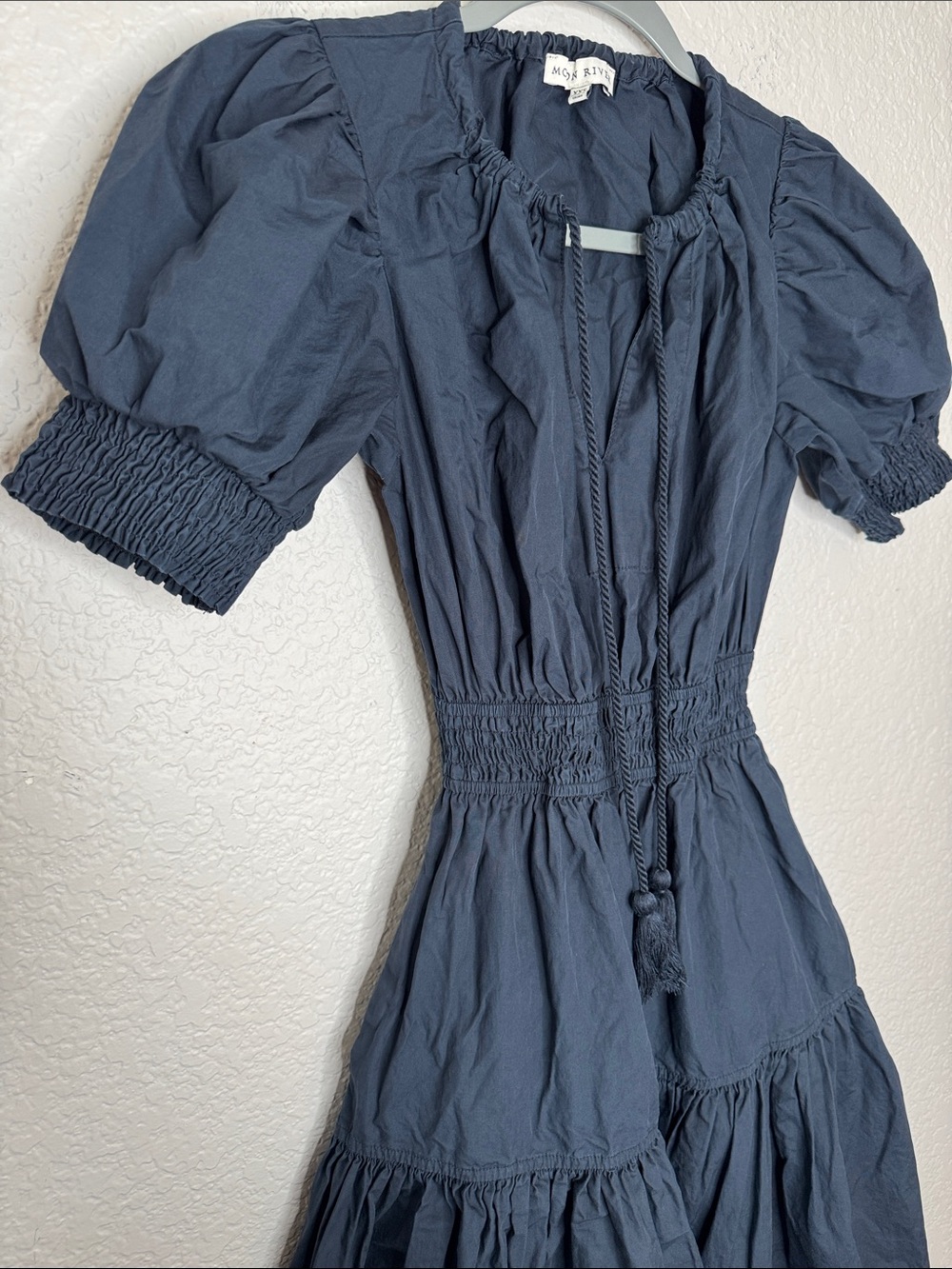 Moon River Gathered Shirred Midi Dress Navy XXS Cut Out Back - Picture 4 of 7